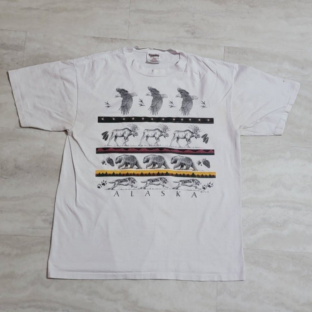 Vintage Alaska Animal A.C.E. 1996 Graphic White PowerPro Oneita T-Shirt Large